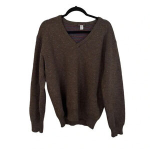 Culwell & Sons Brown V-Neck 100% Virgin Wool Long Sleeve Sweater Size Men's Lg